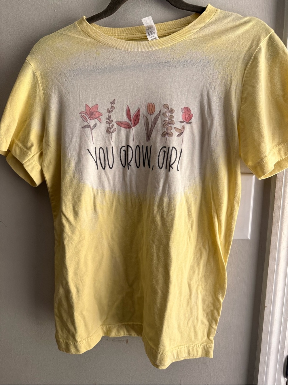 Bella Canvas Yellow Tee with Pink Floral 'You Grow, Girl' Graphic